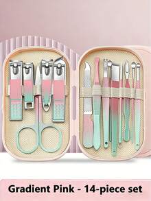 8/14 Pcs Luxury Manicure & Pedicure Set, Stainless Steel Nail Clippers, Nail Scissors, Ear Spoon, Unisex, With Travel Case, Christmas Gift - Multicolor - View 10