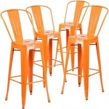 4 Pk. 30'' High Orange Metal Indoor-Outdoor Barstool with Back(default) - Multicolor - Ver 1