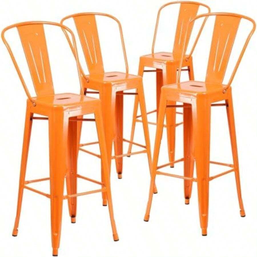4 Pk. 30'' High Orange Metal Indoor-Outdoor Barstool with Back(default) - Multicolor - Ver 1