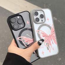 Pink Butterfly Suitable for  galaxy S21 S22 S23 S24 S25 ULTRA PLUS FE TPU material+acrylic backplate magnetic convenient wireless charging creative personality high-end new product phone case protective cover - PZ146Mariposa rosa SKUSlice2 - Ver 6