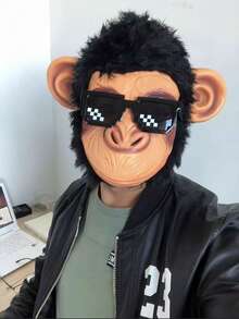 1个逼真的猴子/大猩猩乳胶面具，成人尺寸，灵长类动物头饰，适用于服装、角色扮演和节日礼物，耐用舒适的灵长类动物服装配饰 - 彩色 - 查看 11