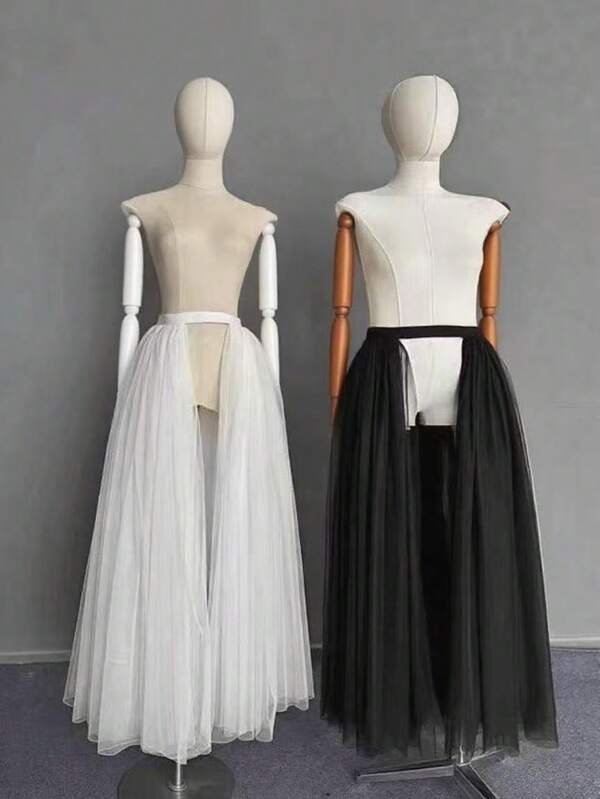 1pc Elegant Black & White Front Slit Bubble Dress, Available In 6-Layer 3-Tier And 3-Layer 3-Tier Chiffon Skirt Styles. Suitable For Beach, Casual Daily Wear, Party, Cosplay And Halloween Decoration