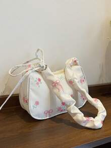 1pc Cute Ditsy Floral Girl's Shoulder Bag, Drawstring Strap Design, Children's Casual Bag, Coin Purse, Multi-Functional Lightweight Portable, Zipper Closure, Suitable For Daily Storage, Travel, Shopping, Children's Outdoor, Supermarket, Holiday Gifts, Gift For Daughter, Fashion Nylon Fresh Sweet Casual Bag, Key Holder, Suitable For Children, Students, Girls, Teenagers, Best Friends Travel Accessories - Multicolor - View 5