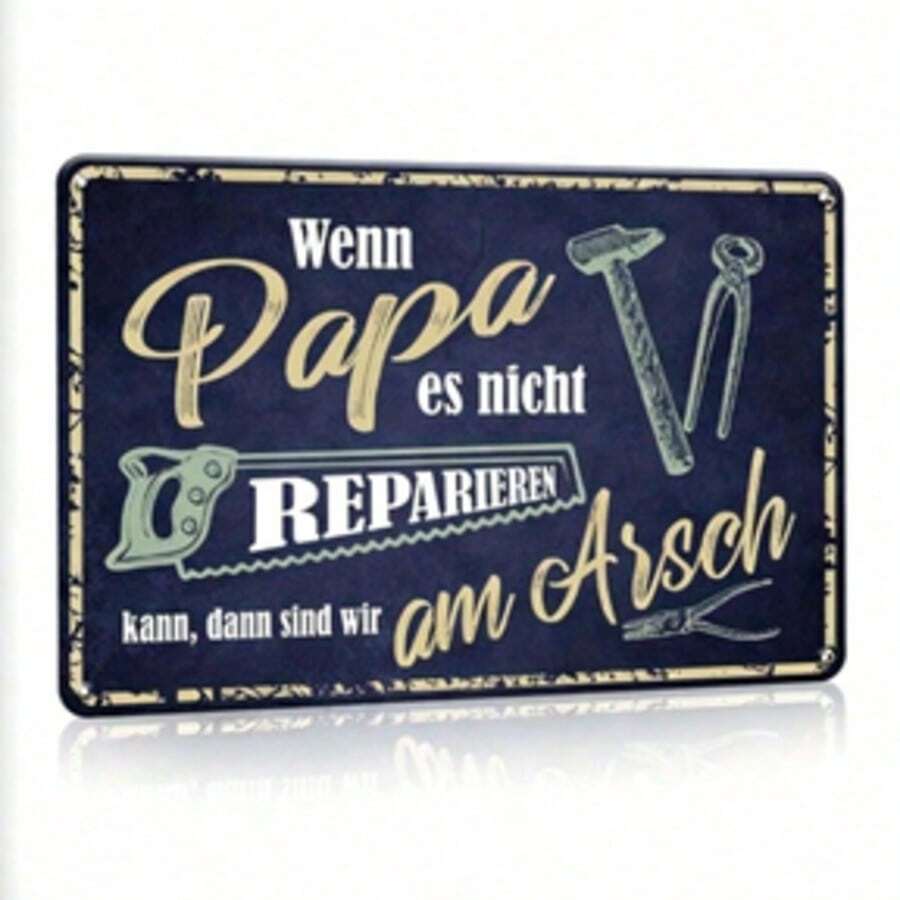 Diseño vintage del taller de reparación de papá - Letrero de decoración del taller de metal - Placa de decoración de pared de garaje retro - Decoración única del taller de reparación de papá, letrero de estaño hecho a mano rústico para papá, abuelo, con agujeros perforados previamente, estilo de agujero aleatorio