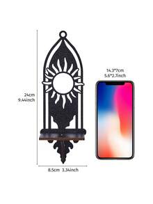 1件简约木质日月悬浮置物架/搁板，新月伊斯兰风格装饰，需自行组装，适用于家居墙面装饰、烛台架、斋月装饰 - 黑色 - 查看 5