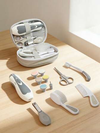 Juego de aseo para bebé, cortaúñas eléctrico de , set de cuidado del bebé, set de cuidado del bebé con peine, andador para bebé, bebé niño, bebé niña, regalo para bebé (Gris)