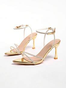 2025 Summer New Pointed Toe High Heel Sandals With Strap , Elegant French Style Suitable For Dresses - Gold - View 3