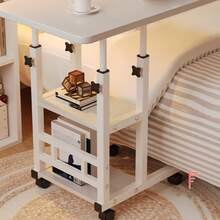 Overbed C Table With Storage Shelves - Height Adjustable Bedside Table On Wheels - White - View 6