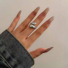 Hollow Geometric Adjustable Open Ring, Simple & Versatile Jewelry Accessory For Women & Students - Gold - View 3