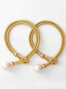 2pcs Faux Pearl Window Curtain Tie Backs - Champagne - View 8