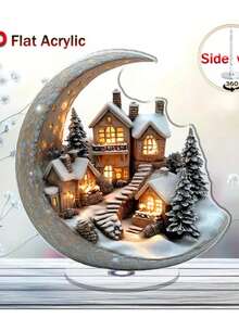 1 Stück Bohemian Stil Acryl 2D flaches Weihnachts-Mond-Haus Tischdekoration, vielseitige Mondlicht-Dorfszene Figur, geeignet für Zuhause, Büro, Veranda, Raumdekoration, perfektes Weihnachtsgeschenk - Verschiedenfarbig - Übersicht 9