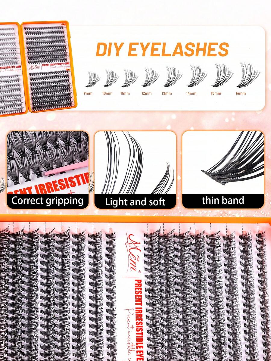 MEM 640/496pcs Individual False Eyelashes, Eyelash Book, Cluster Fake Eyelashes, DIY Home Eyelash Extension, Individual False Lashes, Suitable For Travel, Daily Wear (Suitable For Beginners), Wedding, Date, Party, Holiday, Especially Suitable For Christmas/Halloween/Gift Giving - 黑色 - 查看 1