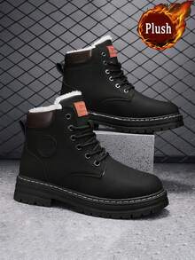 Men's Autumn Boots, Leather Upper Waterproof High-Top Black Leather Shoes, Retro Casual British Style Hiking Work Boots, Cross-Border Plus Size 39-48 - Black - View 6