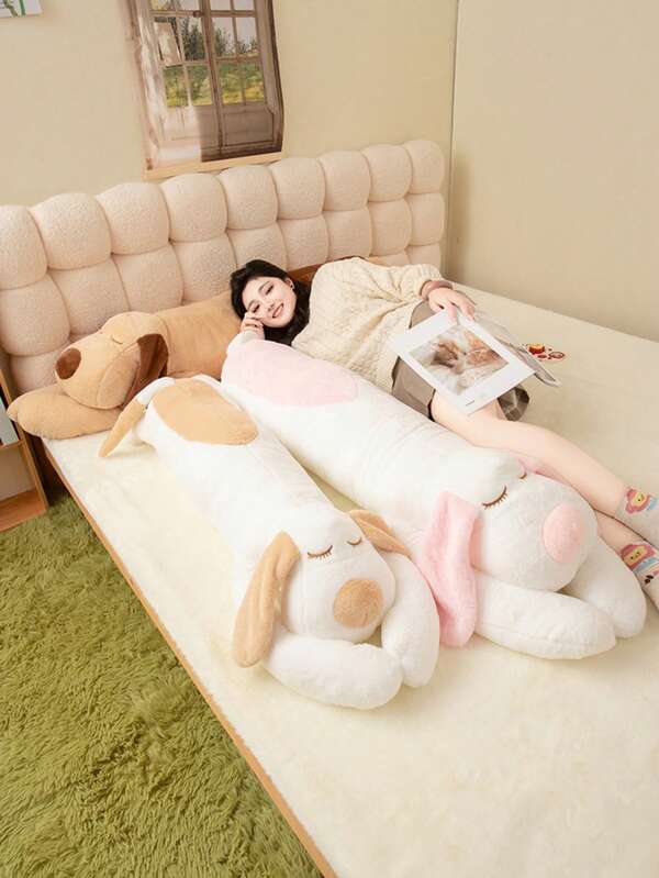 1pc Long Plush Dog Shaped Bolster Pillow, Bedroom Bedding Or Living Room Sofa Decorative Pillow For Girls And Boys