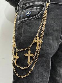 1pc Minimalist Multi-Layer Chain Belt, Gold Star & Cross Decor, Waist Accessory For Men & Women, Suitable For Daily, Party, Date Wear, Gift Jewelry - Gold - View 7
