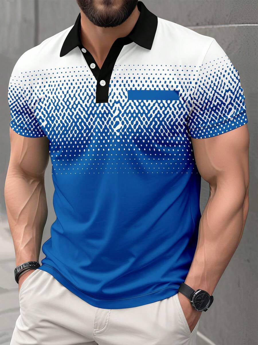 Plus Size Men's Gradient Business Short Sleeve Polo Shirt - Blue - View 1