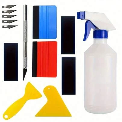 14Pcs Window Tint Installation Kit With Spray Bottle, Vinyl Squeegees, Film Scrapers, Safety Knife & Replacement Blades - Car Glass Protective Film Application Tools Set