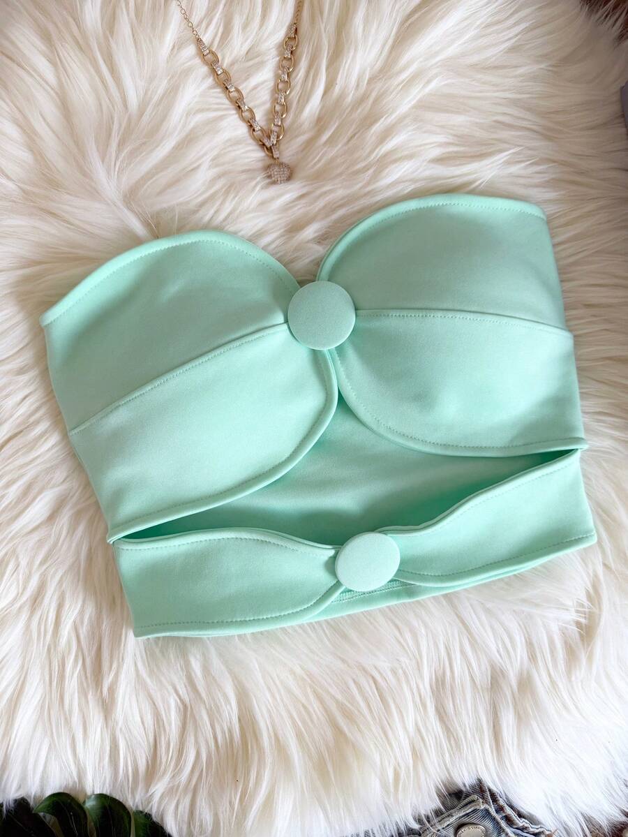 ELLIE Women's Strapless Cropped Top With Button Details - 薄荷綠 - 查看 1