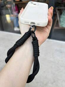 Nylon Phone Case With Detachable Wrist Strap, Keychain, Earphone, USB Holder, Trending Design - Black - View 2
