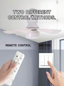 1个16.5英寸方形室内LED吊扇，带遥控器，3档风速可调，可调光，静音电机，定时功能，E26/E27灯座，适用于卧室、厨房、阳台、车库 - 硬线连接，85V-265V
