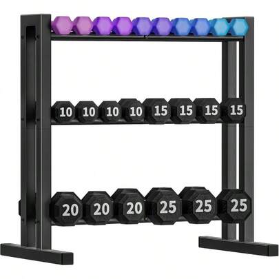 31Inch Dumbbell Rack Only - 450LB Capacity Weight Rack, 3 - Tier Heavy Duty Dumbbell Stand Kettlebell Rack Dumbbells, Kettlebells, Home Gym.