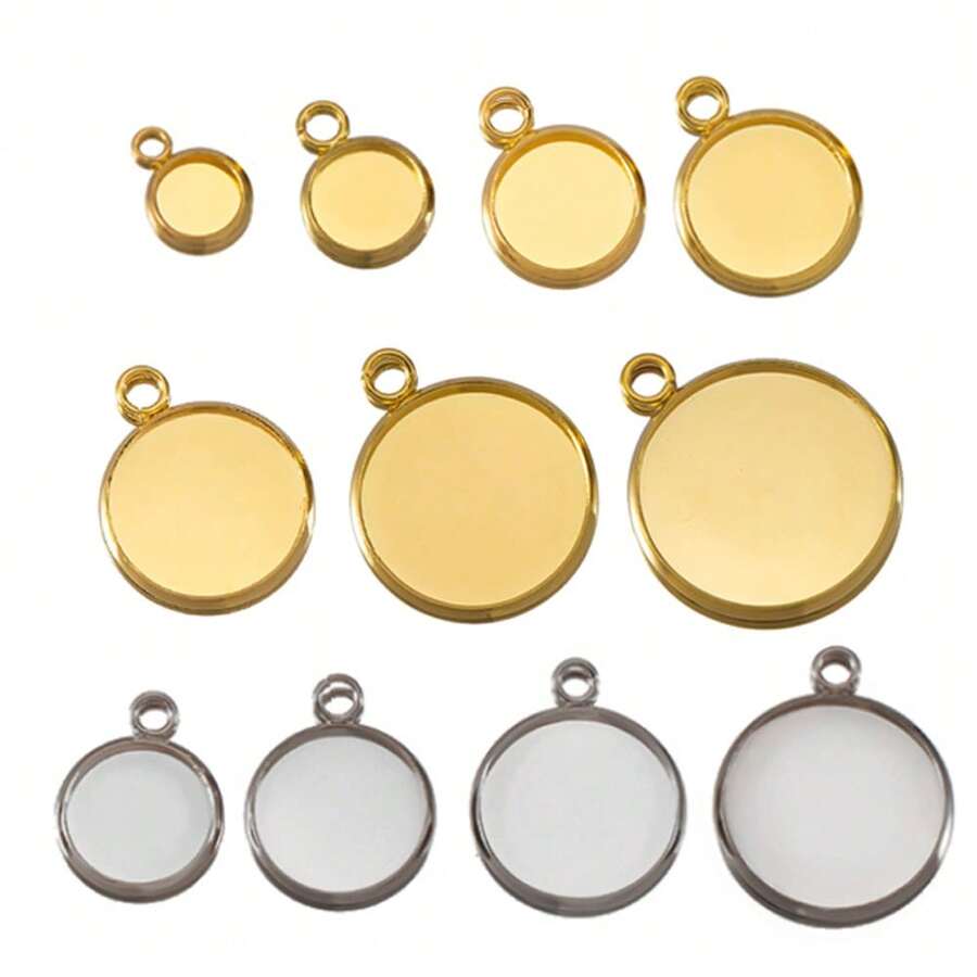 20 khay mặt dây chuyền tròn bằng thép không gỉ, đường kính 6-25mm, thích hợp để tự làm vòng cổ, dùng để gắn đá và mặt dây chuyền trang trí. - Đế mặt dây chuyền - Xem 1