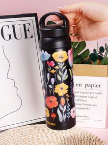 1 pieza SCALON Vaso aislado de gran capacidad de 17oz/500ml con diseño floral colorido, vaso de acero inoxidable a prueba de fugas y al vacío, portátil. Patrón floral fresco y lindo, acero inoxidable 304, botella de agua deportiva de gran tamaño que mantiene caliente/frío, adecuada para viajes, escuela, oficina, gimnasio, al aire libre, hogar, aislamiento duradero, asa portátil, regalo perfecto para cumpleaños, San Valentín, Navidad para familiares, amigos, novio/novia - Multicolor - Ver 12