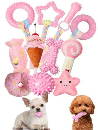 Dog Toys, Happy Puppy, Puppy Teething Toys, Puppy Feeding, Dog Supplies, Dog Accessories, Small Dog Chew Toys Puppy Toys Pink Dog Supplies With Soft Rubber Balls And Colorful Rope, Not Easily Broken, Easy To Clean For Small Breeds Interactive Accessory (Pink)