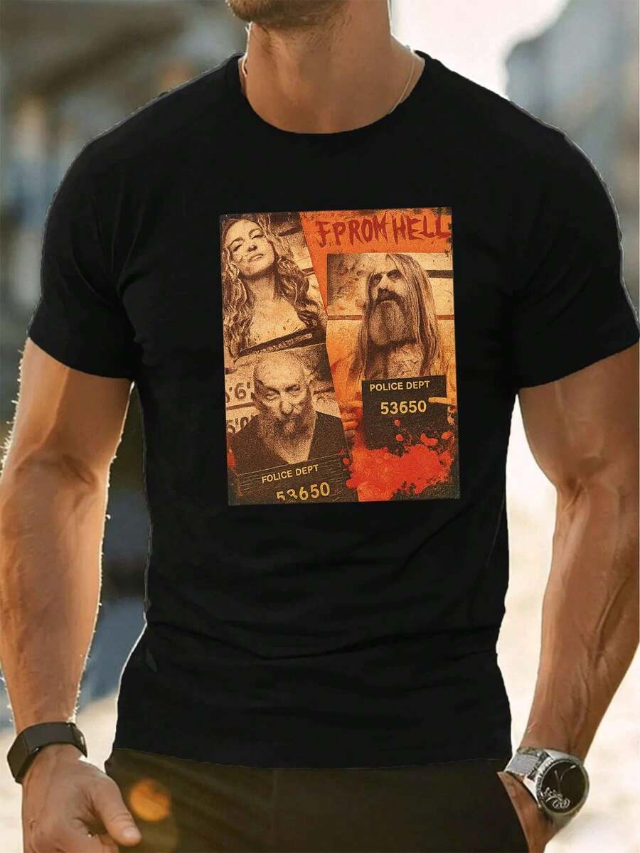 Camiseta vintage para hombre con estampado gráfico, material de primera calidad, corte relajado, ajuste cómodo, estilo casual, estampado gráfico único - Negro - Ver 1