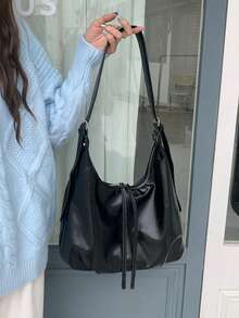复古女士腋下包，休闲大容量手提包，斜挎包，秋冬新款韩版时尚 - 黑色 - 查看 2