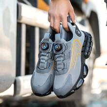 Light Steel Toe Work Shoes Men's Work Sneaker Rotated Button Easy Wear Work Work Boots Breathable Sport Work Shoes Men Boots - Grey - View 6
