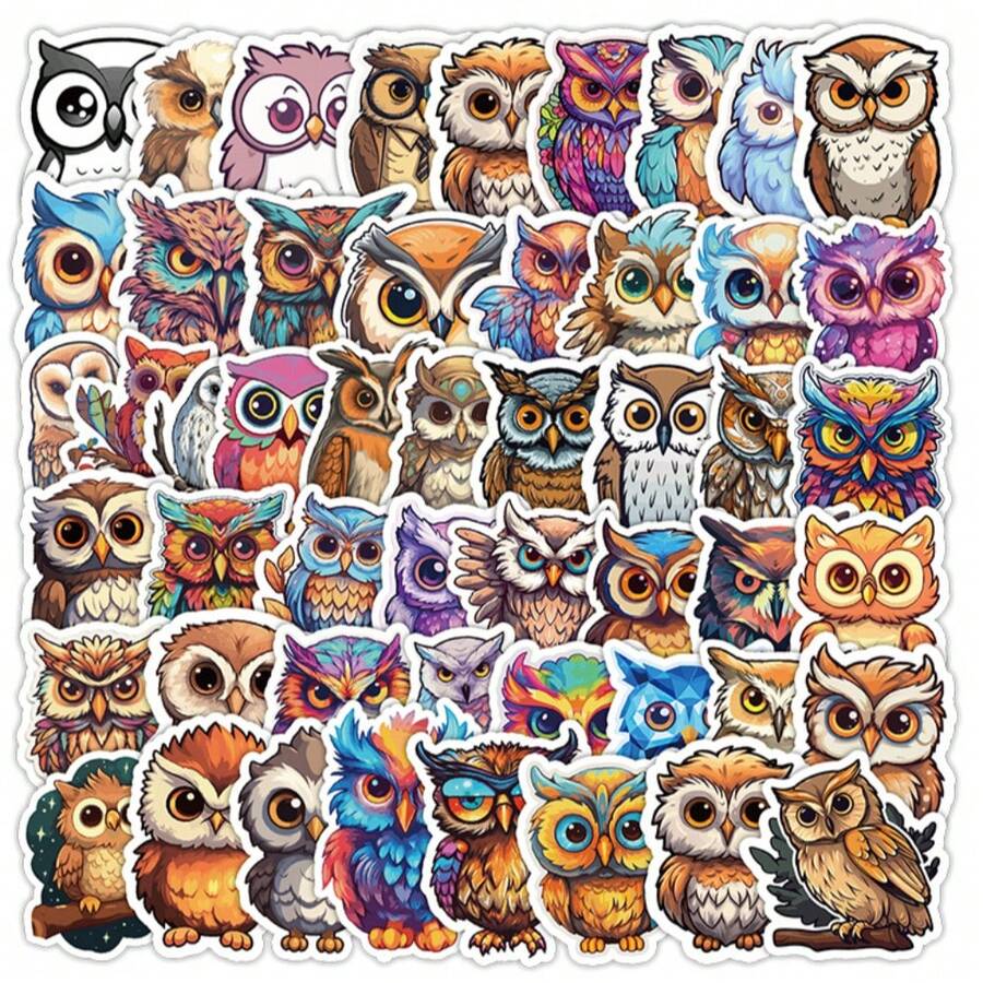 50 piezas de pegatinas de búho - Adecuadas para decorar teléfonos, álbumes de recortes, planificadores, botellas de agua, portátiles, coches, equipaje y talla grande. También son excelentes para tarjetas hechas a mano, portátiles y varios otros escenarios. Una opción decorativa ideal para la temporada de invierno y vacaciones. - Multicolor - Ver 1