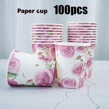 9oz Golden Rose Disposable Paper Cups - Floral Party Cups For 10/25/100 Guests | Birthday Picnic Camping Bridal Shower Gifts - Multicolor - View 10