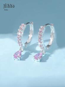 Hihho 1 Đơn Giản Hình Giọt Nước Khảm Hạt Tòn Ten Bông Tai, Phụ Kiện Thời Trang Cho Ngày Tặng Quà - Bạc - Xem 2