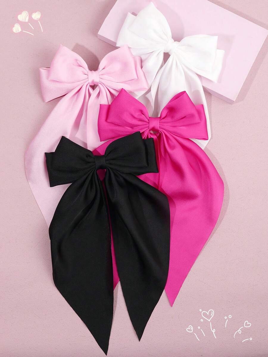 Set de 4 pinzas para el cabello de unicolor para el Día de San Valentín, lazos de cinta elegantes de estilo ballet en color rosa, accesorios para el cabello de princesa dulce para regalos de niñas, escuela, boda, cumpleaños, invierno, uso diario - Multicolor - Ver 1