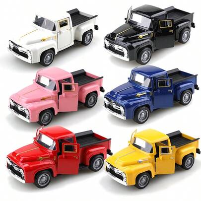 1pc Vintage Cute Pickup Truck Metal Diecast Toy Car Model, Alloy Vehicle, Openable Doors, Car Decor, Collectible, Children's Toy, Holiday Gift, Black