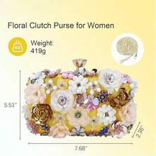 Gets Women's Floral Evening Clutch Bag - Colorful Floral Clutch Bag With Metallic Rhinestones, Use Dinner Party Party Wedding Season Halloween Gift Etc. - 黃色 - 查看 7