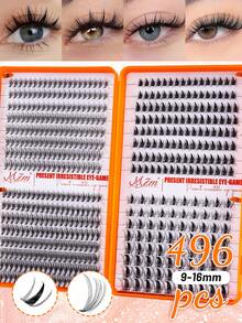 MEM 640/496pcs Individual False Eyelashes, Eyelash Book, Cluster Fake Eyelashes, DIY Home Eyelash Extension, Individual False Lashes, Suitable For Travel, Daily Wear (Suitable For Beginners), Wedding, Date, Party, Holiday, Especially Suitable For Christmas/Halloween/Gift Giving - 黑色 - 查看 9