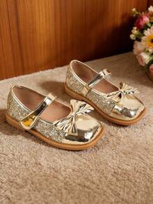 女童金色鞋子，儿童金色公主平底鞋 - 金色 - 查看 4