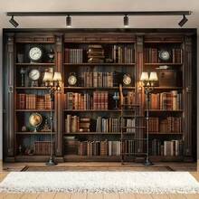 1pc Vintage Bookshelf Backdrop Banner, Made Of Polyester Fiber Material, No Electricity Required, Versatile Use For Birthday, Halloween, Home & Office Wall Decor, General Holiday Party Supplies, Photography & Art Photo Background - Multicolor - View 7