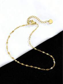 1pc Minimalist Solid Color Anklet, Stainless Steel Material, Romantic Valentine's Day Accessory - Heart-shaped Anklet - View 4