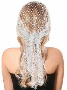 1件装女士水钻网状发带，闪亮水晶夜店发饰 - 弹性头巾，派对发夹，镂空亮片发带