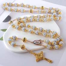 2025New Vintage católico 10mm 59 cuentas de diamantes de imitación de cristal collar cruzado - Z0020-K - Ver 6