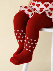 1 chiếc quần legging ôm sát họa tiết trái tim cho bé gái, kiểu dáng ngọt ngào, phù hợp cho chụp ảnh sơ sinh, mặc đi dự tiệc ngày lễ. - Đỏ - Xem 7