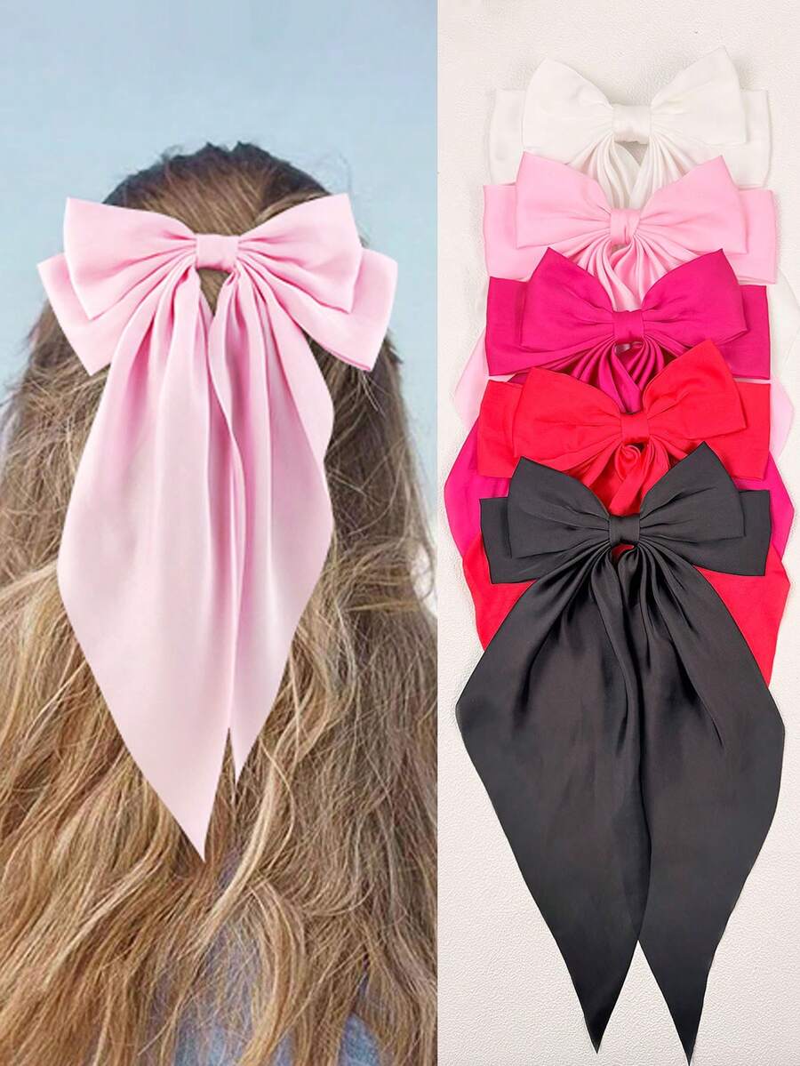 5个超大蝴蝶结发夹，带丝带 - 适合厚发或薄发，防滑爪夹，女孩发饰，丝带，丝带蝴蝶结，发夹，蝴蝶结，派对发饰，母亲节时尚，日常派对，情人节发饰，情人节爪夹，学习用品 - 彩色 - 查看 1