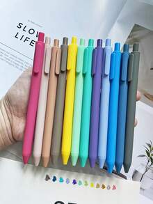 12pcs Morandi Pastel Colored Ink Gel Pen Set - Retractable Rubber Finished Gel Ink Pens-Aesthetic Pens - Colorful & Cute Pens For Journaling, Writing, Office And School Supplies - Multicolor - View 7