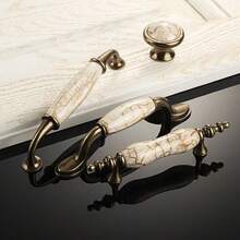 1 Stück Vintage Europäischer Stil Knauf, Marmormuster Keramik Schrank-/Schubladengriff, luxuriöse bronzefarbene Optik, glatte Textur, geeignet für Kleiderschrank, Badezimmer, Küche, Waschtisch, amerikanischer Möbelstil - Bronze mit Steinmuster - Übersicht 4