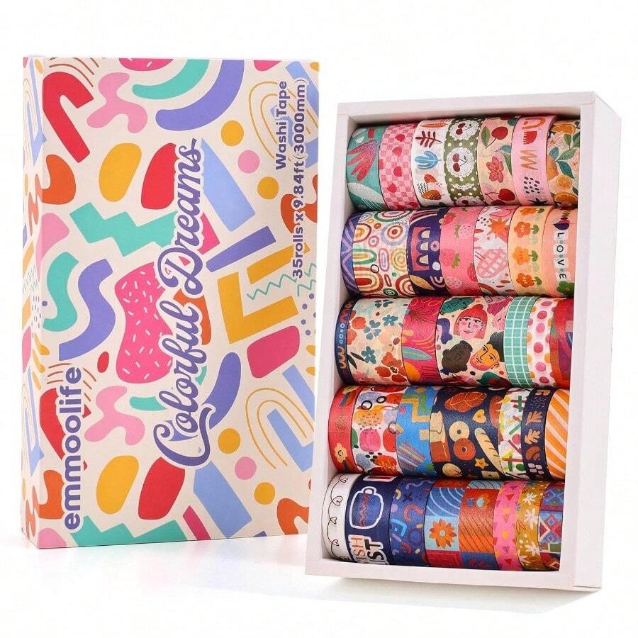 35 Rolls Washi Tape Set, Colorful Cute Floral Writable Decorative Tapes Scrapbooking And Journaling, Junk Journal Supplies, Bullet Journaling Women 5 - 30mm Wide 9.84ft Long/Roll - Colorful Dream - View 1