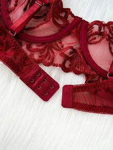 weiweihu European And American Women's Sexy Underwear Set, Lace Embroidery, Sexy Underwear, Perspective Underwear, 2-Piece Set [With Steel Ring] ,Christmas Lingerie, Lingerie For Women,Lingerie Set,Lenceria Mujer,Lencería,Red Lingerie,Sexy Christmas,Lingerie For Women Christmas,Bridal Lingerie,Holiday Lingerie,Lingerie For Women>Burgundy,Christmas Lingerie>Holiday, Mujer Conjuntos,Lingerie For Women>Gown,Lingerie For Women>Green - 酒紅色 - 查看 4