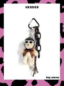 HXXOOS 1pc Couple Fashion Bag Pendant Cute Sunglasses Bear Keychain Metal Love Key Hanger White Rope Knot Bag Hanger Lady Key Chain Cool Small Gift, Suitable For Lady, White Collar, Lady, Female, Girl, Use This Pendant To Enhance Your Style
